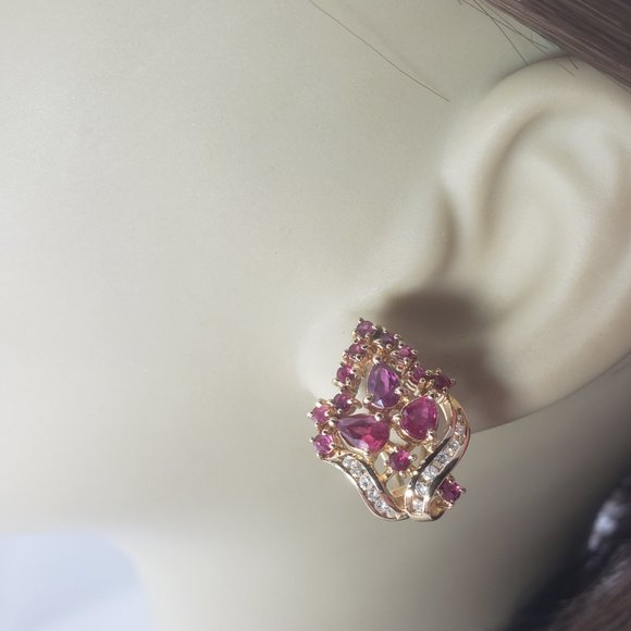 Vintage 14 Karat Yellow Gold Natural Ruby and Diamond Earrings #11746 - Picture 8 of 8